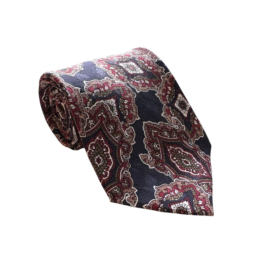 Cravates‎ Pour L'Homme Silk Tie Necktie Paisley Medallion Mens OS Blue Burgundy